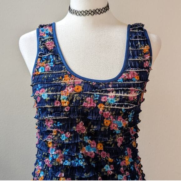 Free People Patra Navy Blue Ruffled Tiered Textured Floral Dress XS - Picture 5 of 8